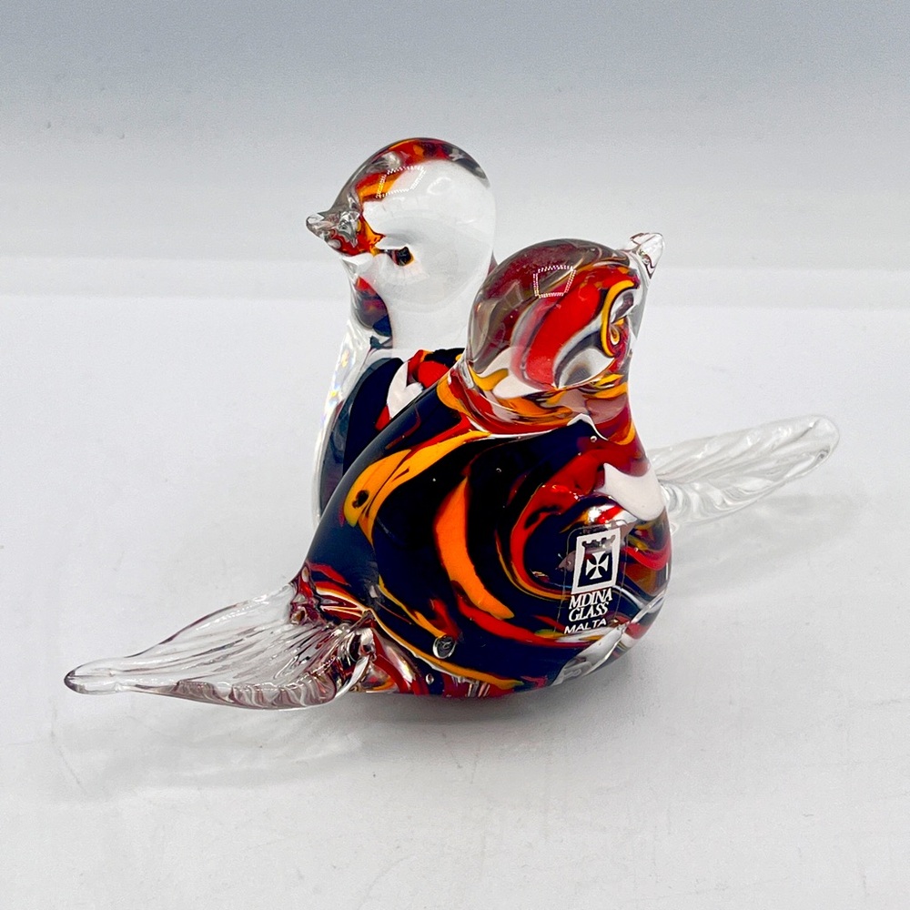 Mdina Love Birds Paperweight Entwined Orange Green Art Glass Malta